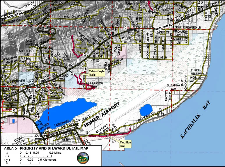 A map of trails for the Homer Airport and Kachemak Drive area